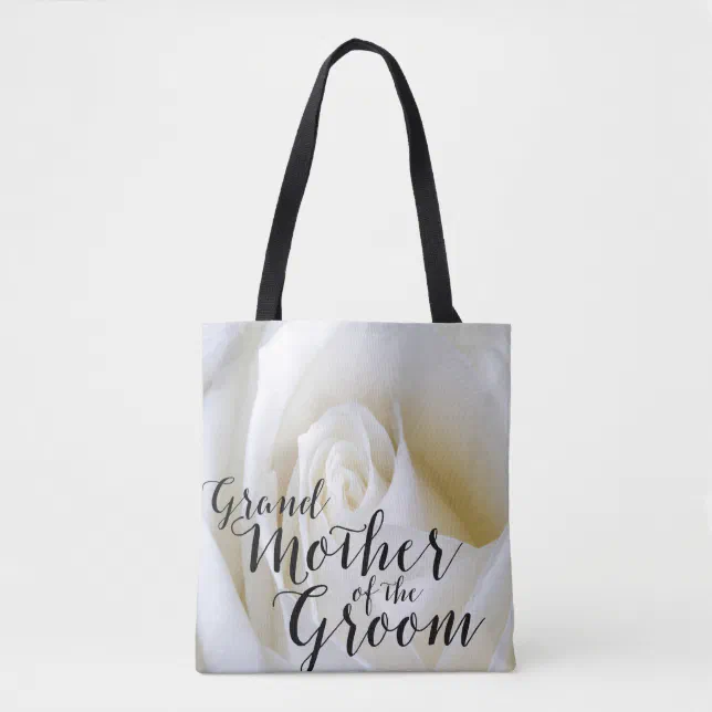 White Rose Grandmother of Groom Canvas Tote Bag | Zazzle