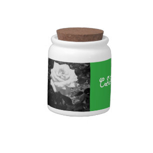 White Rose Green Candy Jar