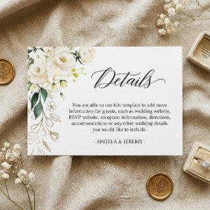 White Rose Green Floral Wedding Reception Details Enclosure Card