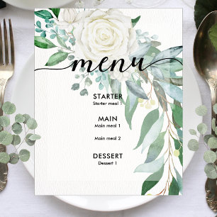 White Rose Greenery Custom Wedding Event Menu