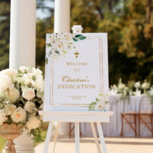White Rose & Greenery Dedication Welcome Sign