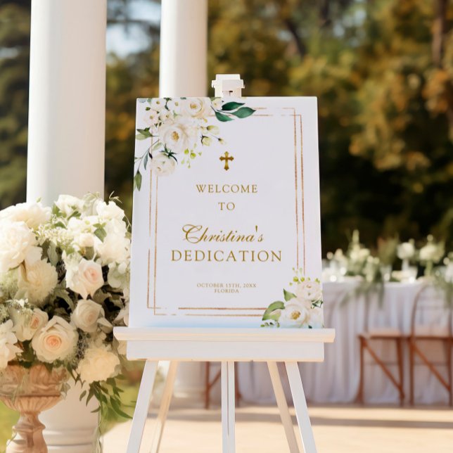 White Rose & Greenery Dedication Welcome Sign (Creator Uploaded)