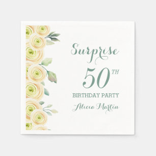 White Rose Greenery Flora Surprise 50th Birthday Napkins