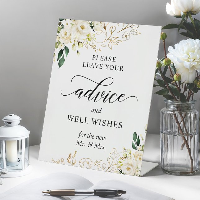 White Rose Greenery Floral Advice and Well Wishes Pedestal Sign (Creator Uploaded)