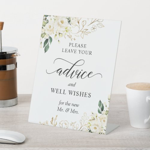 White Rose Greenery Floral Advice and Well Wishes Pedestal Sign