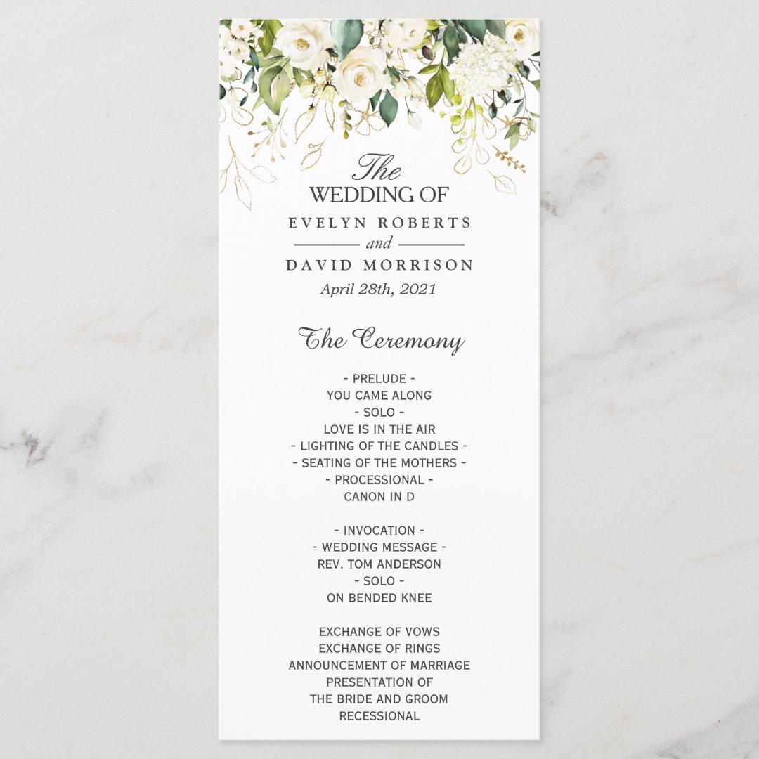 White Rose Greenery Floral Wedding Program | Zazzle