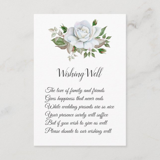 White Rose Greenery Foliage Wedding Wishing Well Enclosure Card (Front)