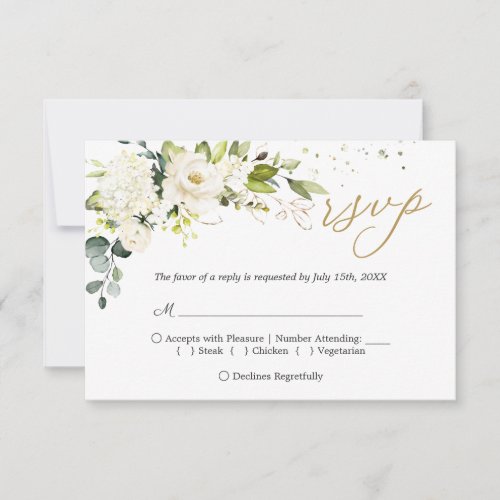 White Rose Greenery Wedding Rsvp Reply Card