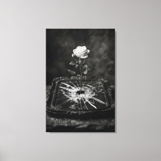 White rose growing from cracked mirror canvas print