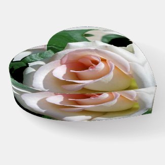 White Rose Heart Paperweight