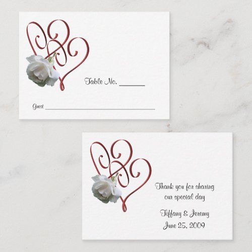 White Rose Heart Wedding Table Place Cards Business Card Templates