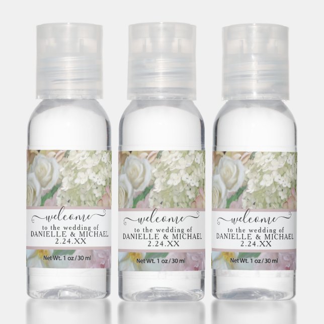 White Rose Hydrangea Floral Dusty Pink Wedding Hand Sanitizer (Set)