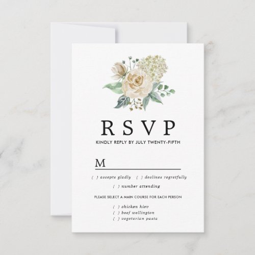 White Rose Hydrangea RSVP Card Meal Options