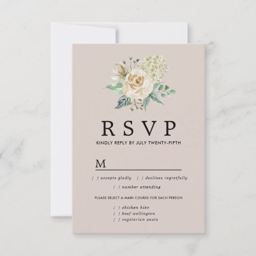 White Rose Hydrangea RSVP Card Meal Options