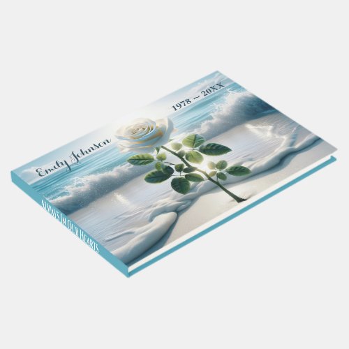 White Rose In Beach Sand Guest Book