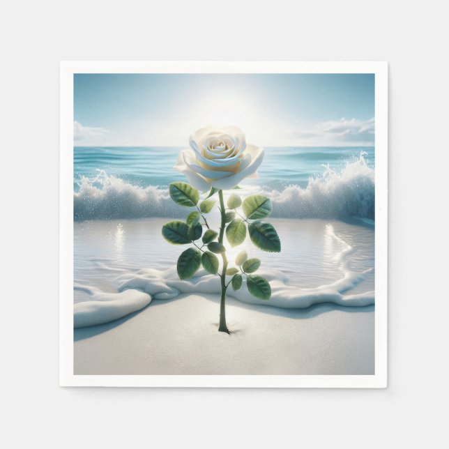 White Rose In Beach Sand Napkins (Front)