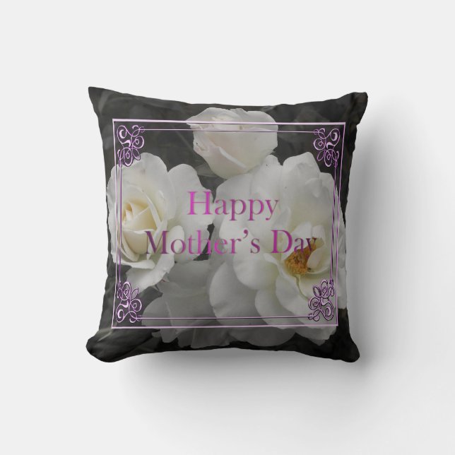 white rose in gray throw pillow (Front)