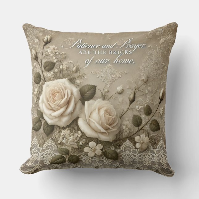 White Rose Lace AI art  Throw Pillow (Front)