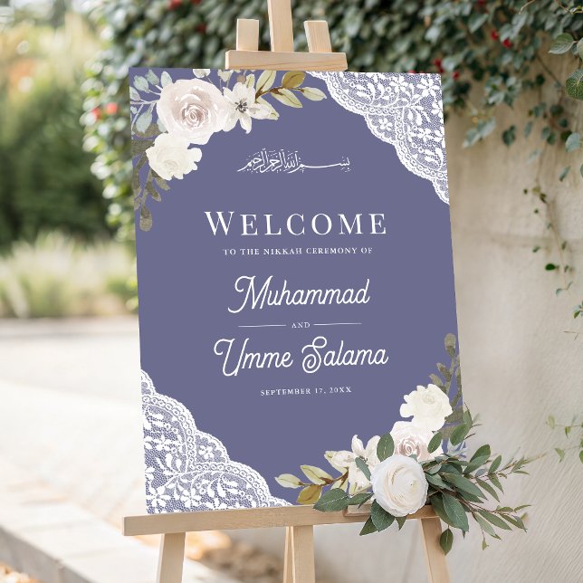 White Rose Lace Purple Muslim Wedding Welcome Sign (Creator Uploaded)