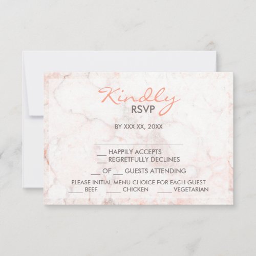 White Rose Marble Menu Choice RSVP Card