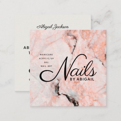 White Rose Marble Nails By Name QR Code Ivory Square Business Card