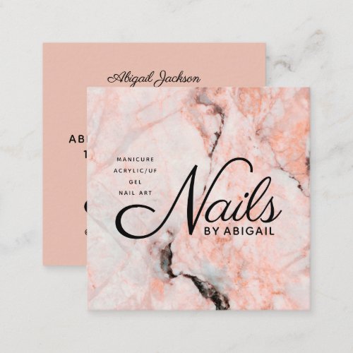 White Rose Marble Nails By Name QR Code Peach Square Business Card