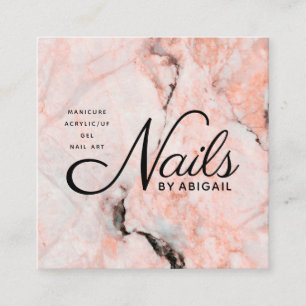 White Rose Marble Nails By Website & QR Code Pink Square Business Card
