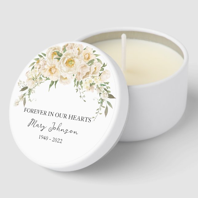 White Rose Memorial Funeral Mini Candle Favors (Corner)