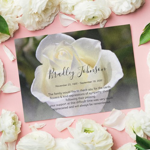 White Rose Memorial Funeral Thank You Card