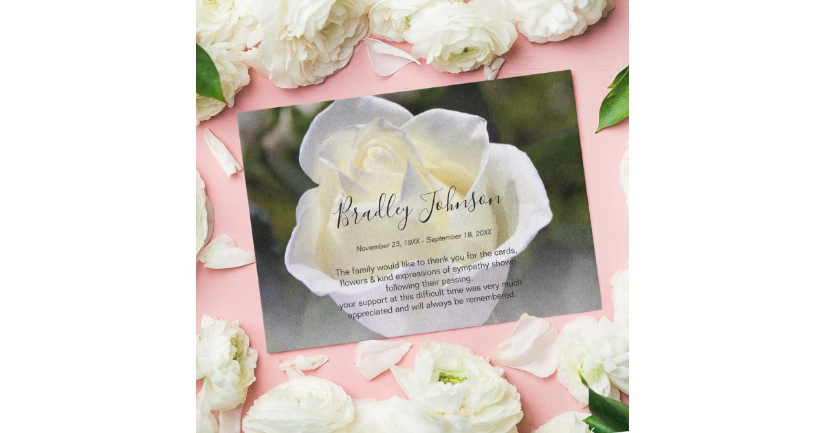 White Rose Memorial Funeral Thank You Card | Zazzle