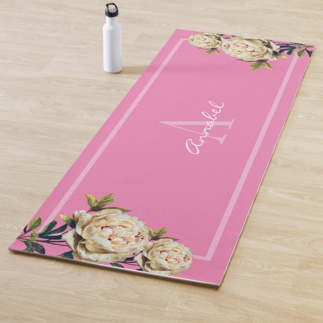 White Rose monogrammed pink Yoga Mat (In Situ)