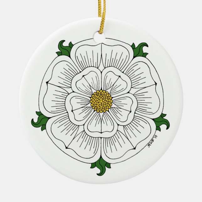White Rose of York Ceramic Ornament (Front)