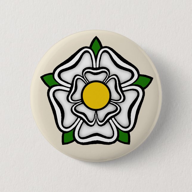 White Rose of York, England Emblem of Royalty Button (Front)