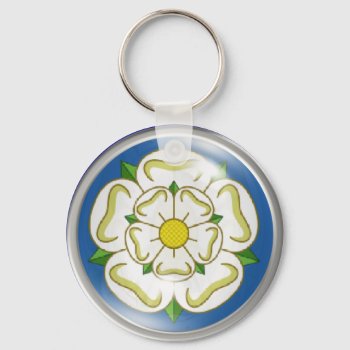 White Rose Of Yorkshire Flag Keychain by Rosemariesw at Zazzle