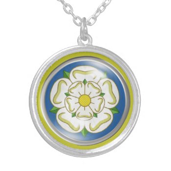 White Rose Of Yorkshire Flag Silver Plated Necklace by Rosemariesw at Zazzle