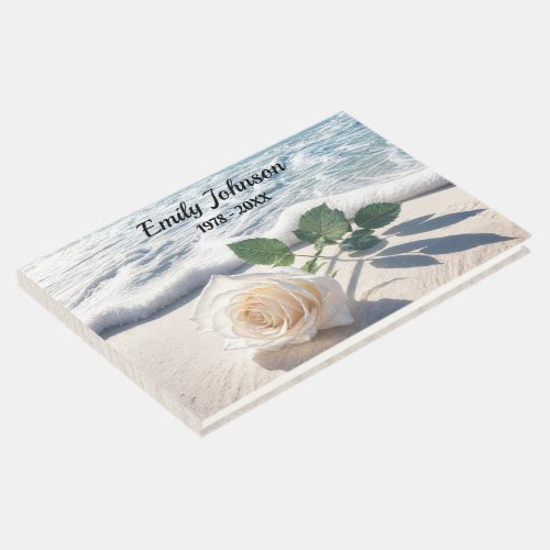 White Rose On Beach Sand Guest Book