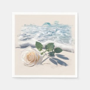 White Rose On Beach Sand Napkins