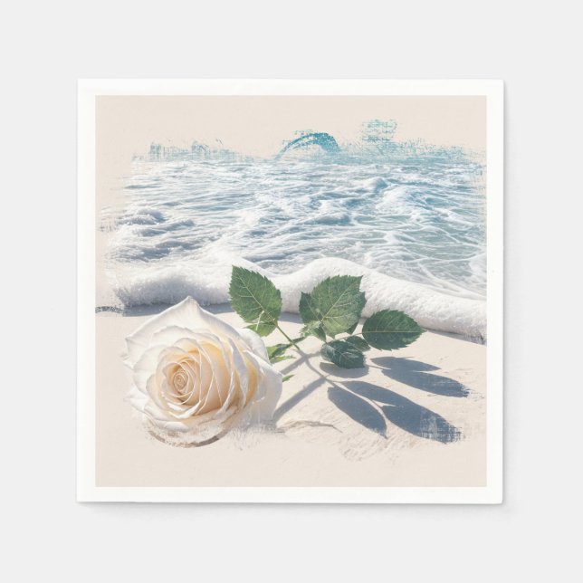 White Rose On Beach Sand  Napkins (Front)