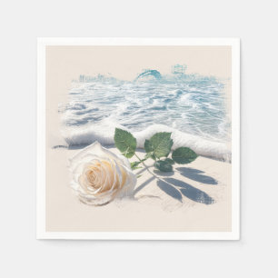 White Rose On Beach Sand Napkins