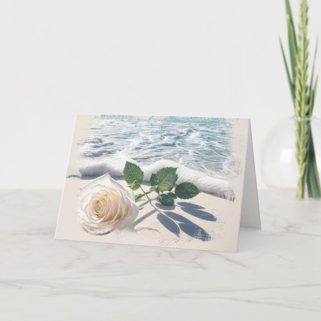 White Rose On Beach Sand Sympathy Card (Front)