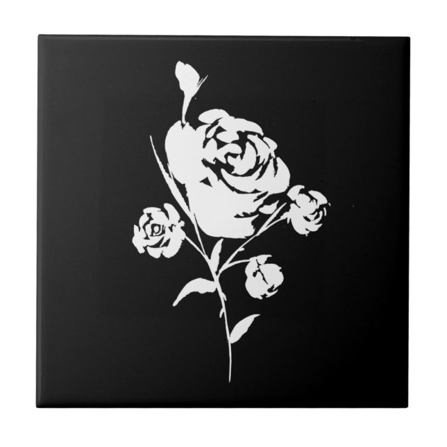 White Rose on Black Ceramic Tile (Front)