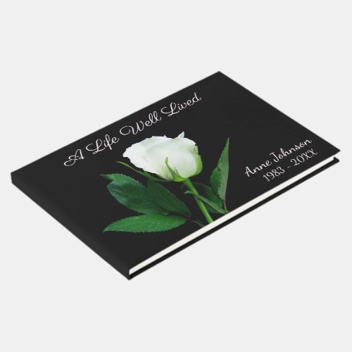 White Rose On Black For Funeral Guest Book