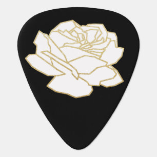 white rose on black guitar pick