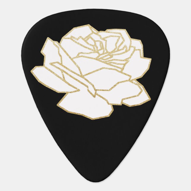 white rose on black guitar pick (Front)