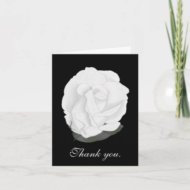 White Rose on Black Wedding Thank You Cards (Front)