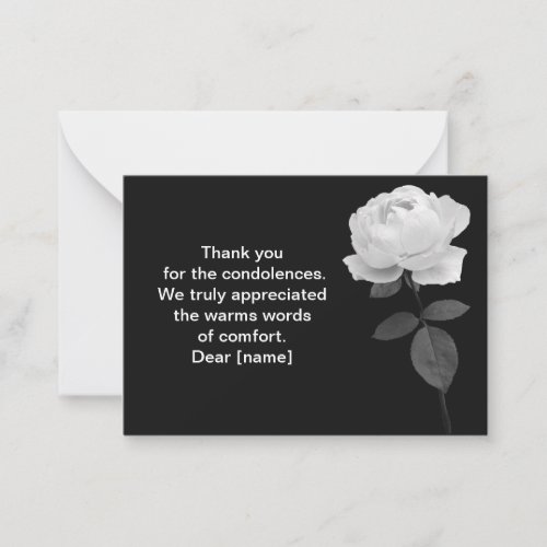White Rose On Dark After Funeral Thank You Cards