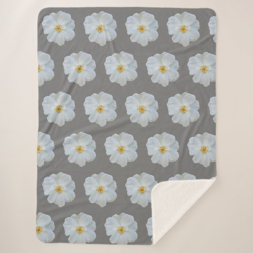 White rose on gray background sherpa blanket