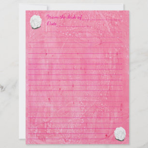 White Rose on Lined Pink Stationery