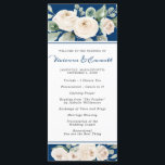 White Rose on Navy Blue Wedding Program<br><div class="desc">Elegant white rose floral design. The roses are nestled in sage green leaves. The navy blue background shows them off to perfection. The rose floral design creates both a top and bottom border on the front and back. There is a lot of room for you to add your own wedding...</div>