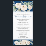 White Rose on Navy Blue Wedding Program<br><div class="desc">Elegant white rose floral design. The roses are nestled in sage green leaves. The navy blue background shows them off to perfection. The rose floral design creates both a top and bottom border on the front and back. There is a lot of room for you to add your own wedding...</div>